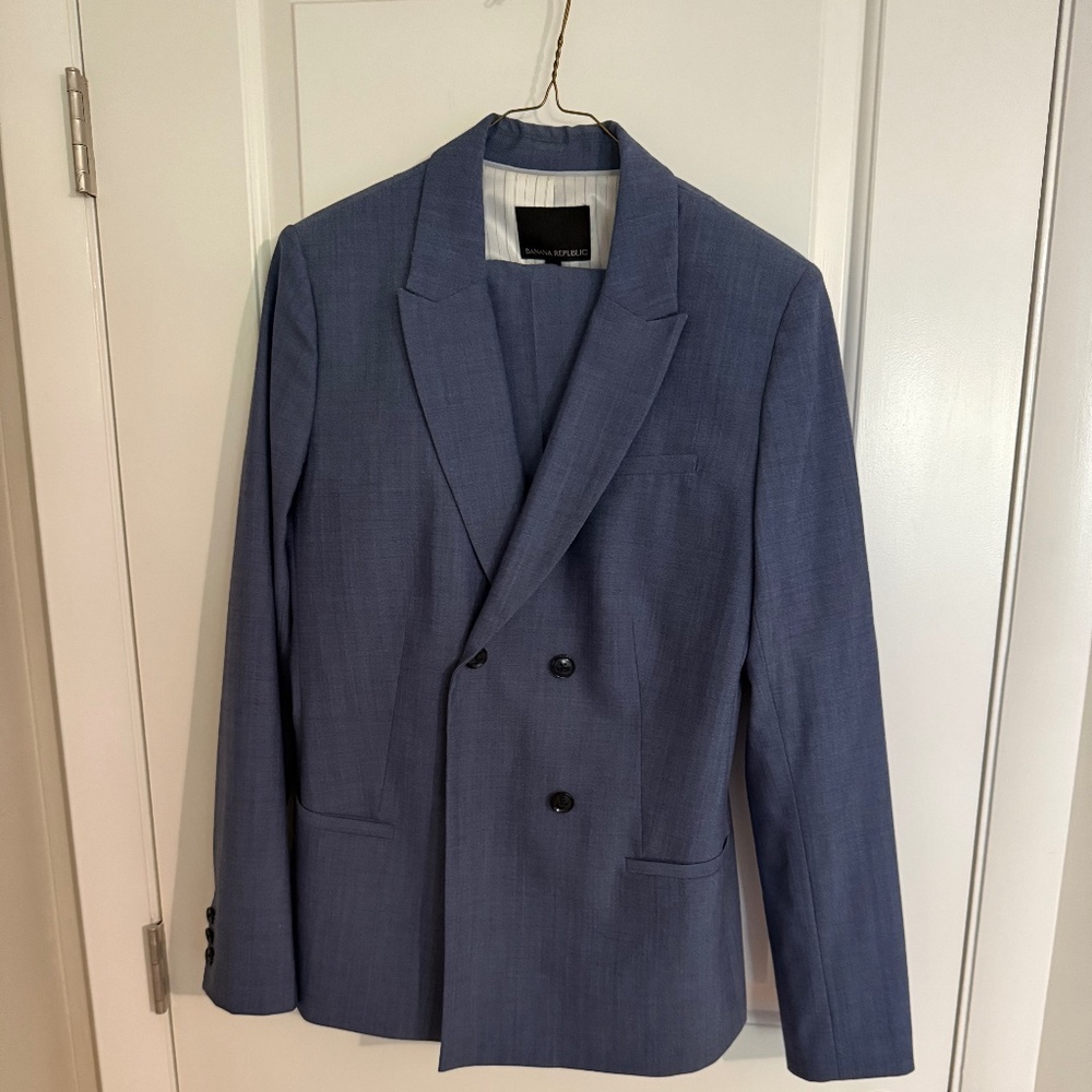 Banana Republic Blue Double-Breasted Blazer and pants– Size 12 Tall